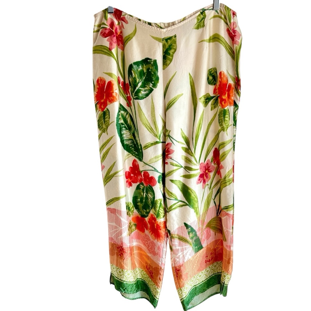 Vintage Carol Anderson Collection Pink Green Floral Print Pants Size Large